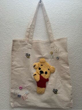 Handmade Punch Needle Winnie Pooh Tote Bag Embroidered Canvas Bag